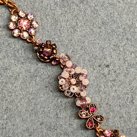Cookie Lee Rhinestone Bracelet 7.5 In As Is Copper Purple Pink Red Floral Toggle - Picture 3 of 8